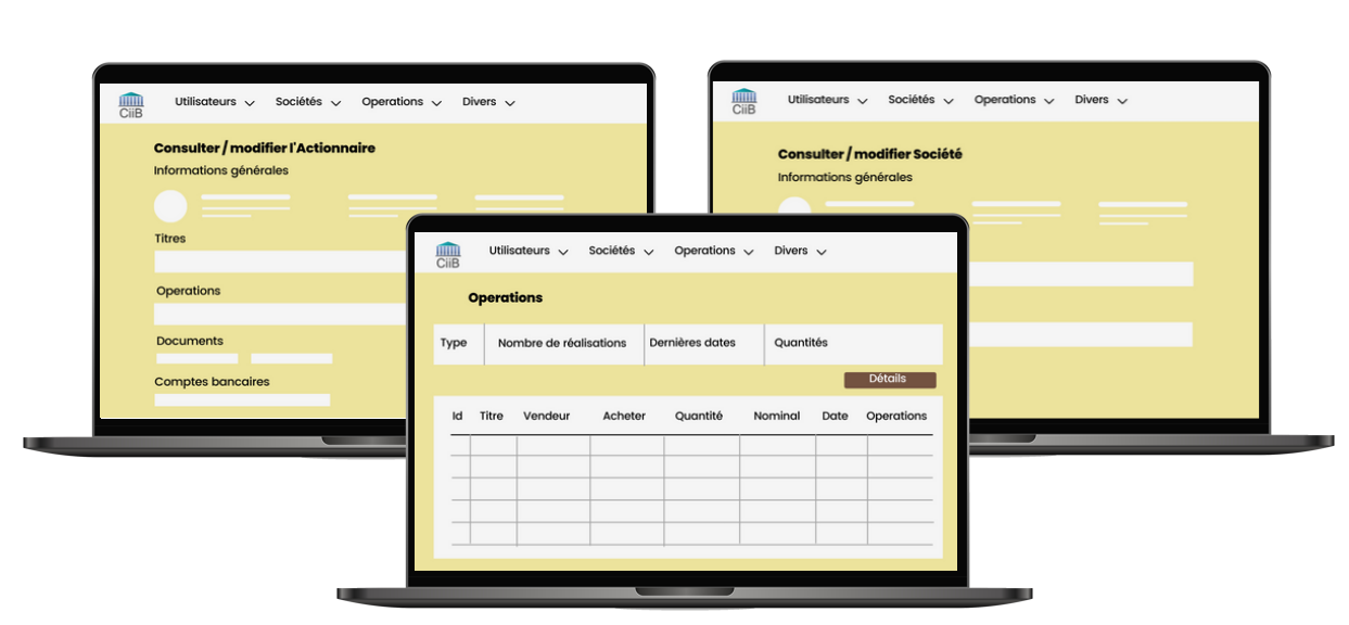 Interface TR@CTION pour la gestion des actionnaires, sociétés et opérations